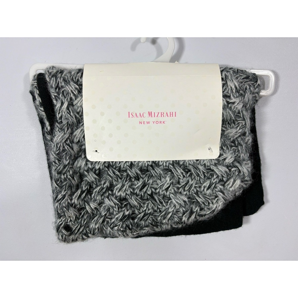 Isaac Mizrahi Knit Hoodwrap Scarf Hood Fleece Lined Caviar Black Gray Marled NEW